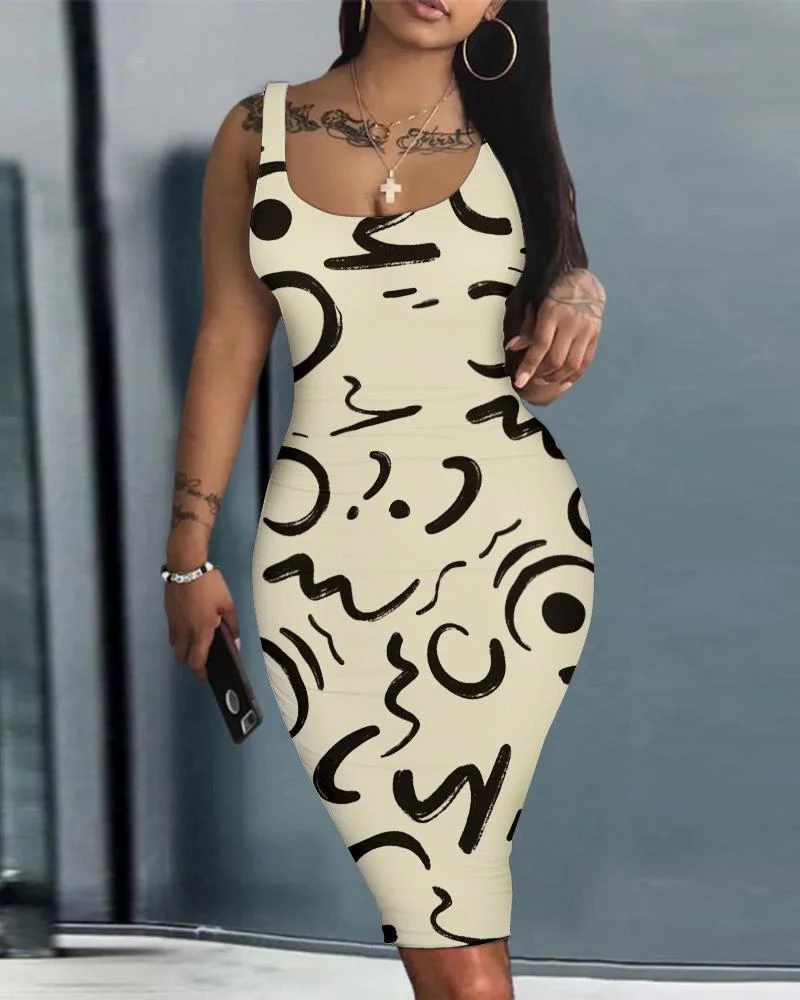 Summer Daily Dresses for Women 2023 Fashion Tie Dye Print Sexy Party Sleeveless U-Neck Bodycon Casual Dresses - Image 8