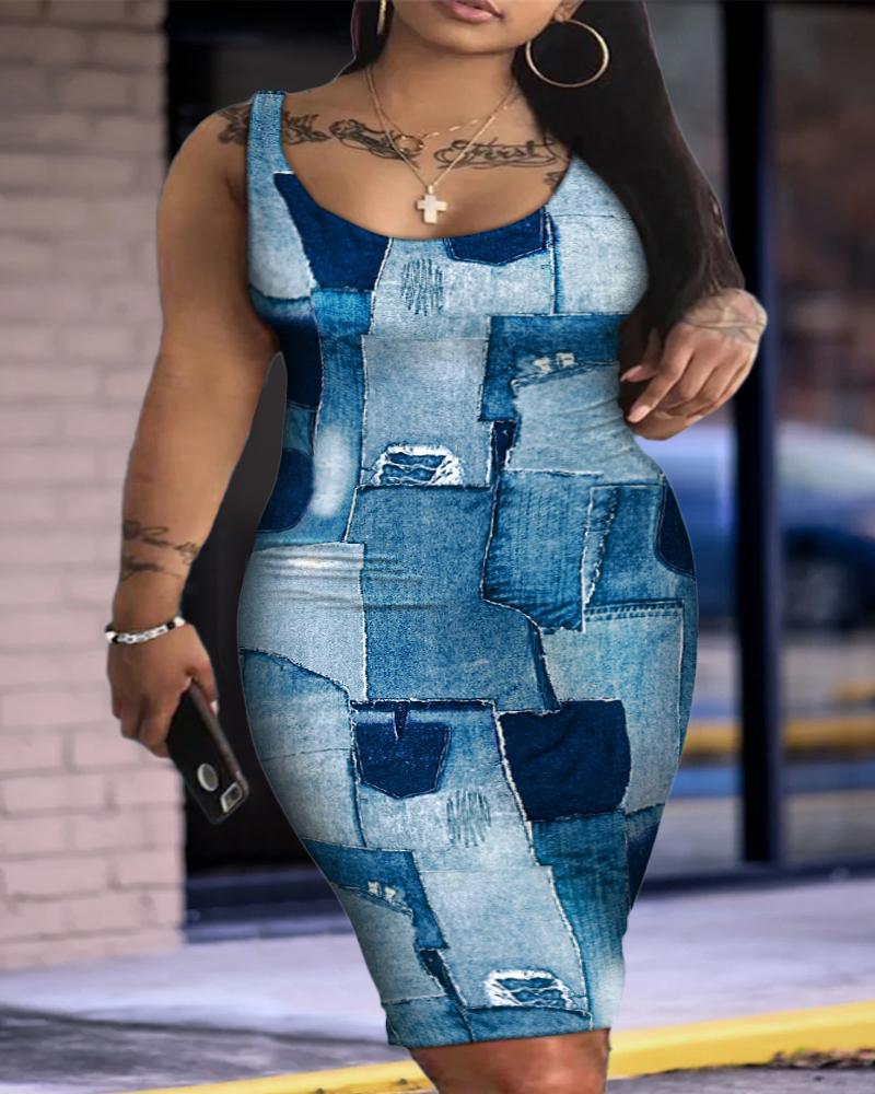 Summer Daily Dresses for Women 2023 Fashion Tie Dye Print Sexy Party Sleeveless U-Neck Bodycon Casual Dresses - Image 9