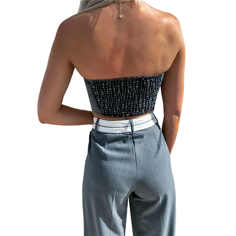 Summer Denim Crop Tops Women Solid Color Front Lacing Off Shoulder Strapless Backless Slim Vest Tank Tops Casual Streetwear - Image 4