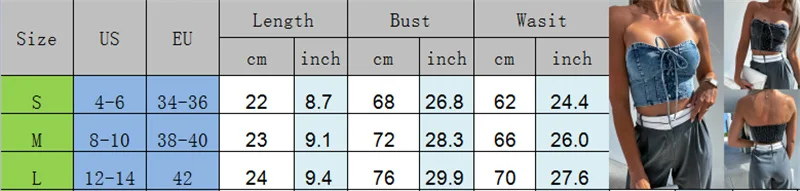 Summer Denim Crop Tops Women Solid Color Front Lacing Off Shoulder Strapless Backless Slim Vest Tank Tops Casual Streetwear - Image 5