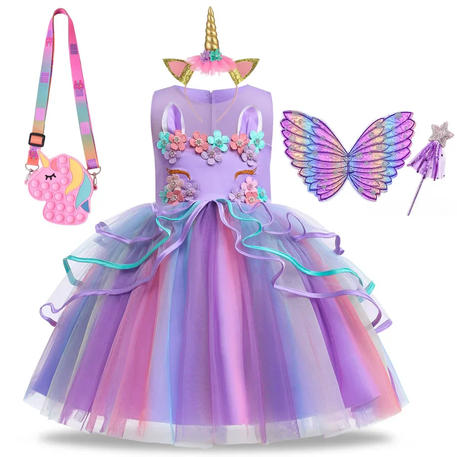 Summer Dress Girl Unicorn Cosplay Costume Children's Day Mesh Rainbow Tulle Princess Dress for Birthday Gift Kids Fashion Dress - Image 10
