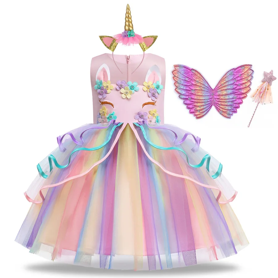 Summer Dress Girl Unicorn Cosplay Costume Children's Day Mesh Rainbow Tulle Princess Dress for Birthday Gift Kids Fashion Dress - Image 11