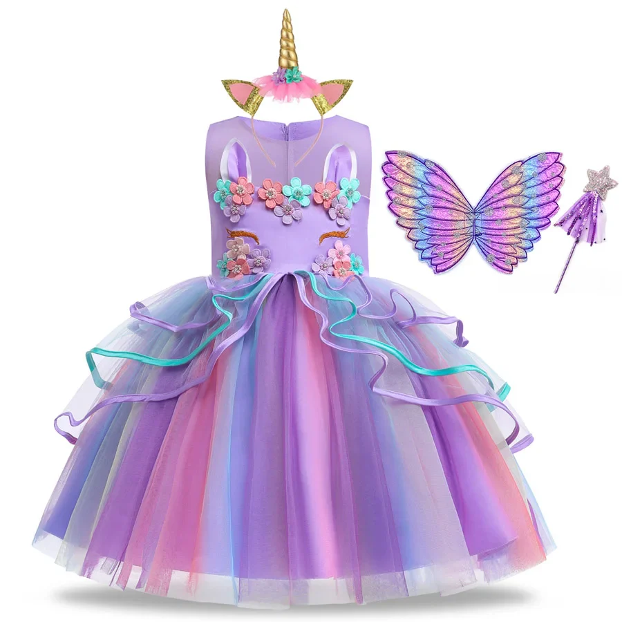 Summer Dress Girl Unicorn Cosplay Costume Children's Day Mesh Rainbow Tulle Princess Dress for Birthday Gift Kids Fashion Dress - Image 12