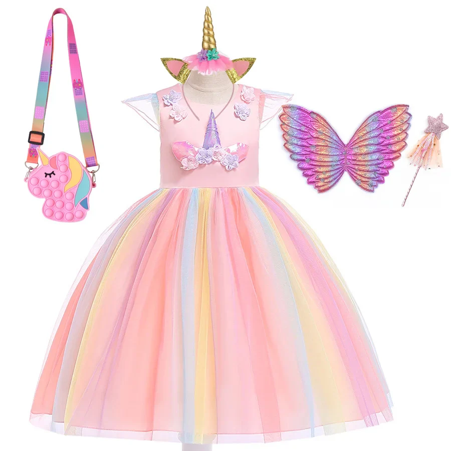 Summer Dress Girl Unicorn Cosplay Costume Children's Day Mesh Rainbow Tulle Princess Dress for Birthday Gift Kids Fashion Dress - Image 13