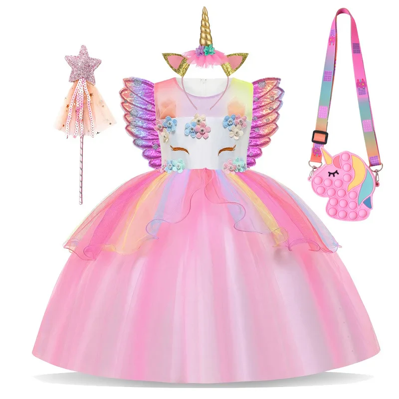 Summer Dress Girl Unicorn Cosplay Costume Children's Day Mesh Rainbow Tulle Princess Dress for Birthday Gift Kids Fashion Dress - Image 15