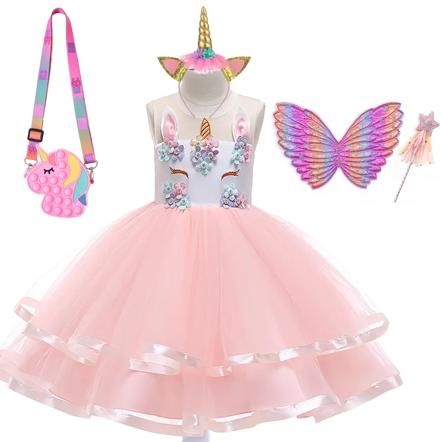 Summer Dress Girl Unicorn Cosplay Costume Children's Day Mesh Rainbow Tulle Princess Dress for Birthday Gift Kids Fashion Dress - Image 16