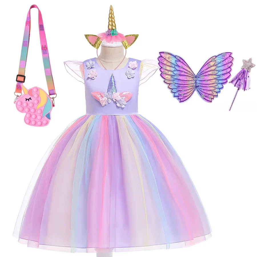 Summer Dress Girl Unicorn Cosplay Costume Children's Day Mesh Rainbow Tulle Princess Dress for Birthday Gift Kids Fashion Dress - Image 17
