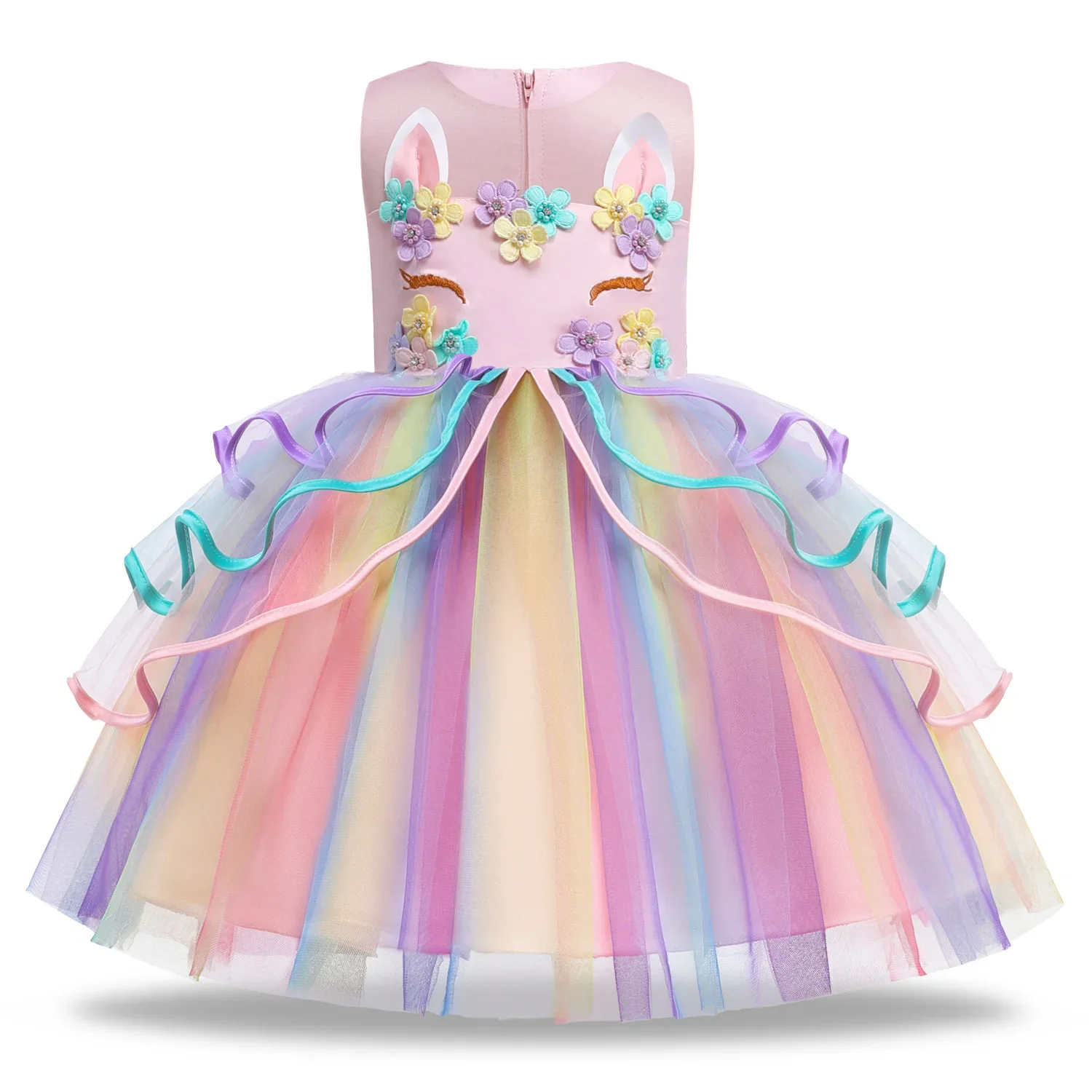Summer Dress Girl Unicorn Cosplay Costume Children's Day Mesh Rainbow Tulle Princess Dress for Birthday Gift Kids Fashion Dress - Image 2