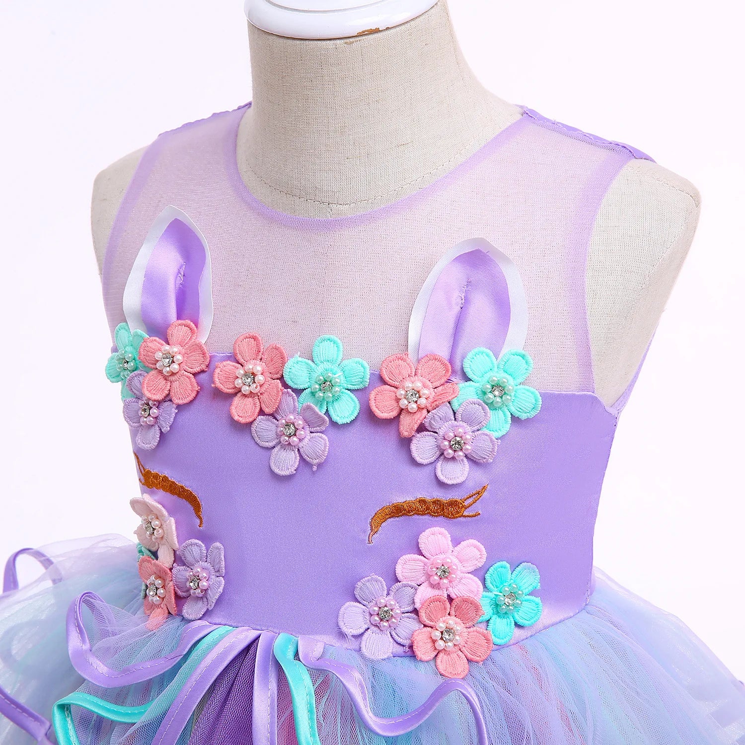 Summer Dress Girl Unicorn Cosplay Costume Children's Day Mesh Rainbow Tulle Princess Dress for Birthday Gift Kids Fashion Dress - Image 4