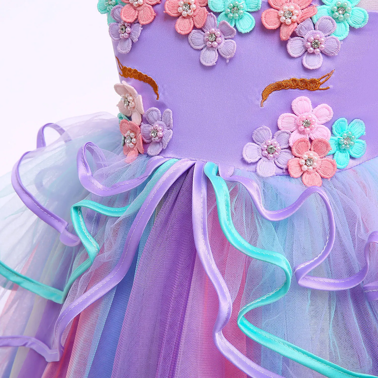 Summer Dress Girl Unicorn Cosplay Costume Children's Day Mesh Rainbow Tulle Princess Dress for Birthday Gift Kids Fashion Dress - Image 5