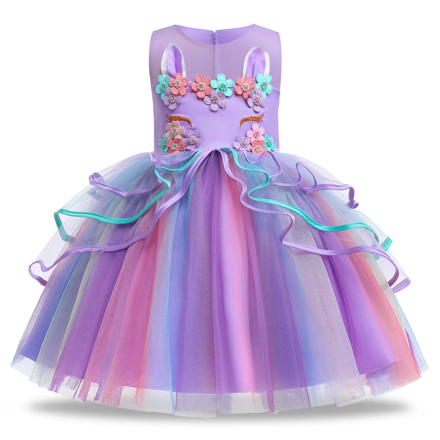 Summer Dress Girl Unicorn Cosplay Costume Children's Day Mesh Rainbow Tulle Princess Dress for Birthday Gift Kids Fashion Dress - Image 6