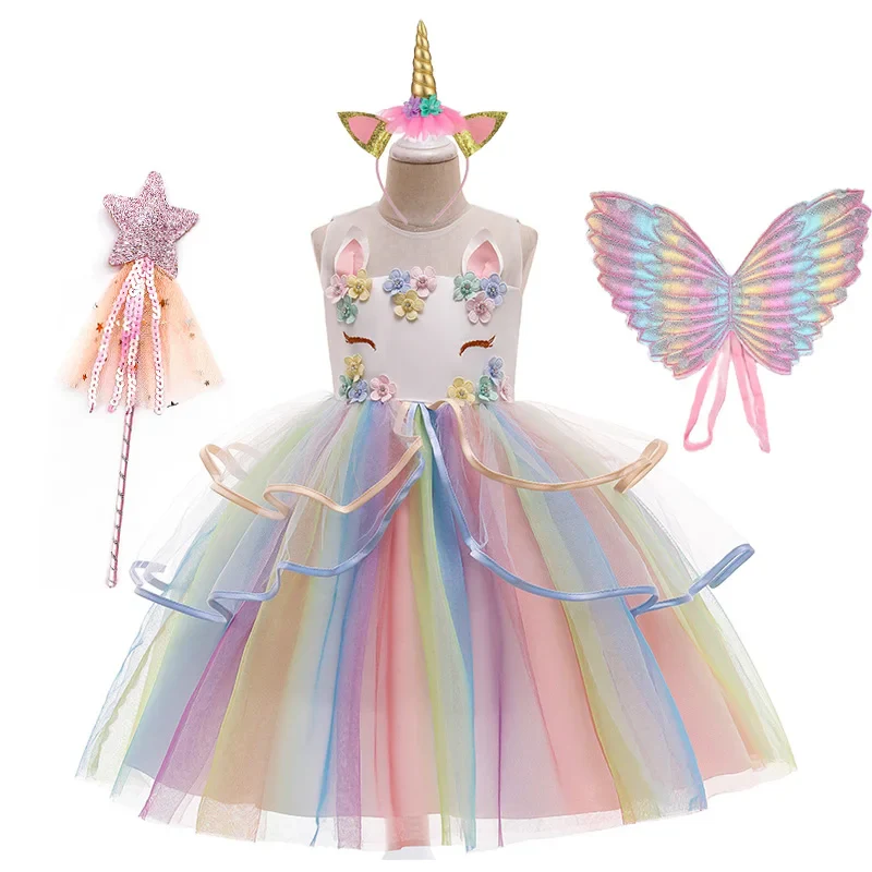 Summer Dress Girl Unicorn Cosplay Costume Children's Day Mesh Rainbow Tulle Princess Dress for Birthday Gift Kids Fashion Dress - Image 7