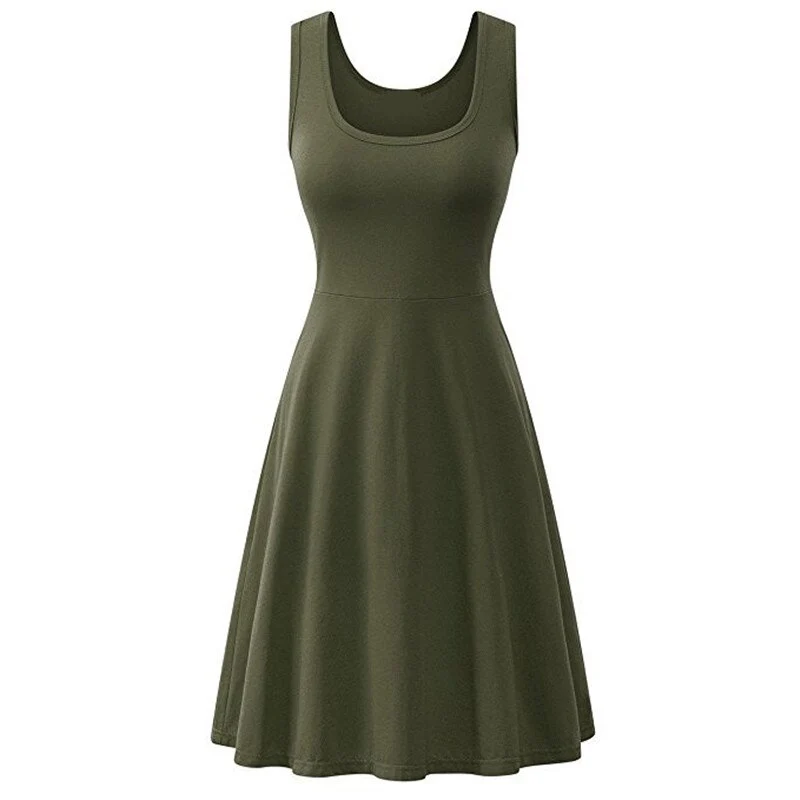 Summer Dress Women Sexy Sleeveless Tank Solid Square Collar Multicolor A-line Dresses 2021 High Waist Female Casual Red Vestidos - Image 17