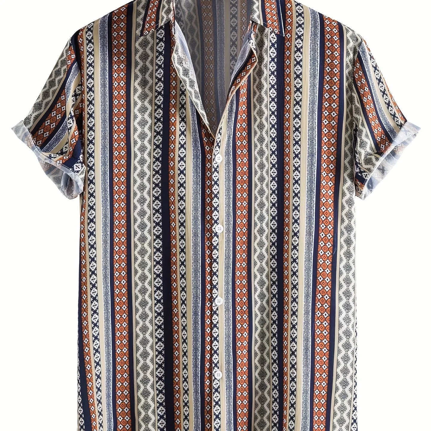 Summer Escape: Stylish Ethnic Stripe Men's Casual Shirt - Durable, Woven Comfort for Weekend & Resort Wear - Image 6