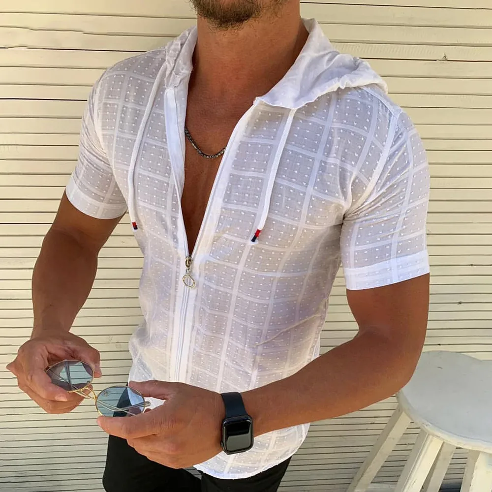 Summer Fashion Sleeveless/Long/Short Sleeved Hoodie Zipper T shirt Casual Plaid print Open Stitch Beach Sun Protection Clothing - Image 11