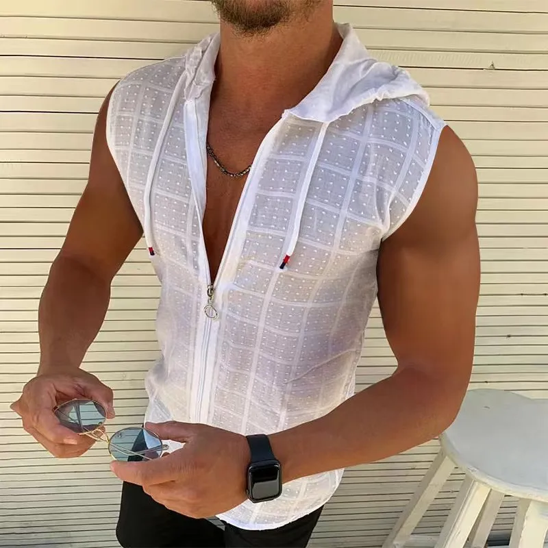 Summer Fashion Sleeveless/Long/Short Sleeved Hoodie Zipper T shirt Casual Plaid print Open Stitch Beach Sun Protection Clothing - Image 12