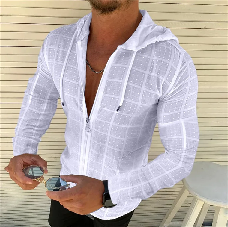 Summer Fashion Sleeveless/Long/Short Sleeved Hoodie Zipper T shirt Casual Plaid print Open Stitch Beach Sun Protection Clothing - Image 13