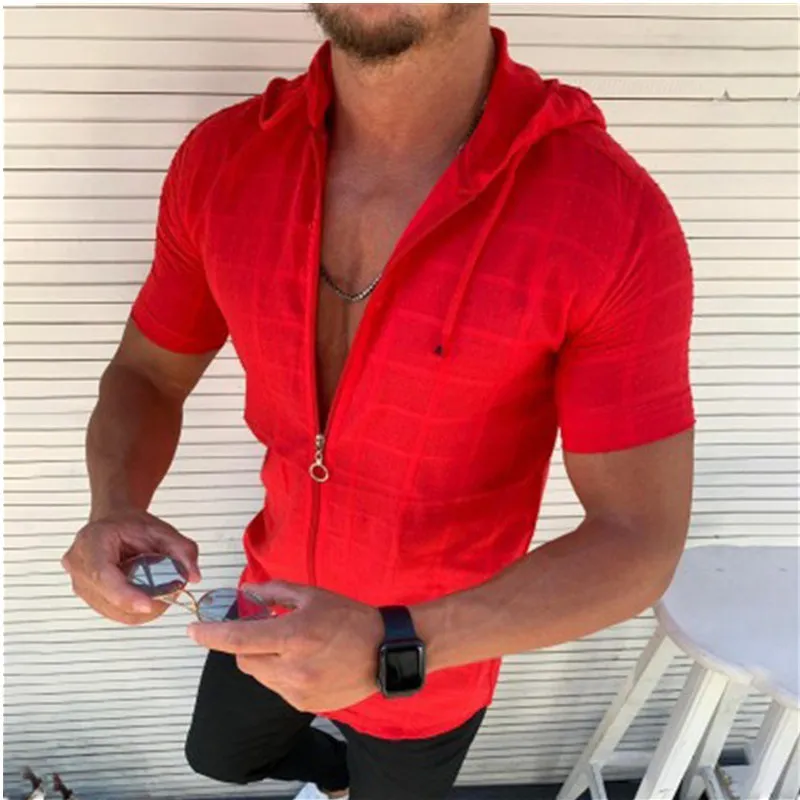 Summer Fashion Sleeveless/Long/Short Sleeved Hoodie Zipper T shirt Casual Plaid print Open Stitch Beach Sun Protection Clothing - Image 16