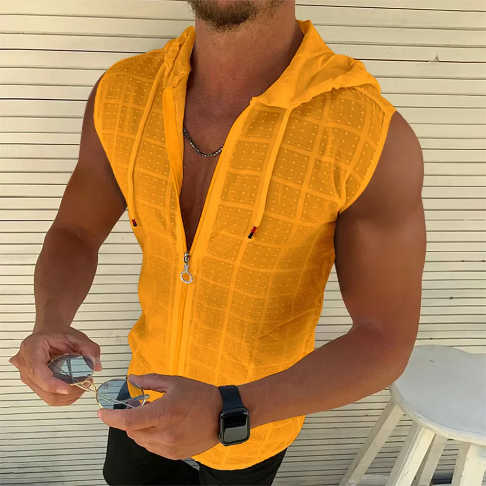 Summer Fashion Sleeveless/Long/Short Sleeved Hoodie Zipper T shirt Casual Plaid print Open Stitch Beach Sun Protection Clothing - Image 17