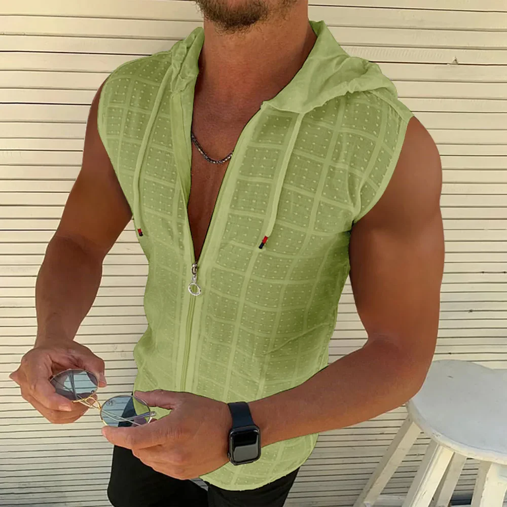 Summer Fashion Sleeveless/Long/Short Sleeved Hoodie Zipper T shirt Casual Plaid print Open Stitch Beach Sun Protection Clothing - Image 18