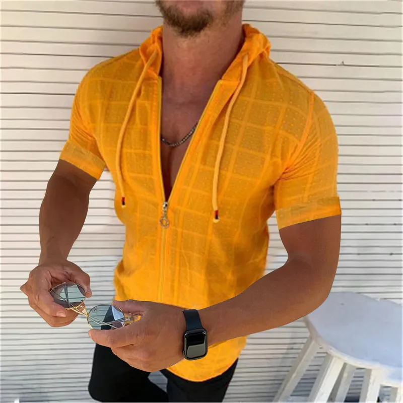 Summer Fashion Sleeveless/Long/Short Sleeved Hoodie Zipper T shirt Casual Plaid print Open Stitch Beach Sun Protection Clothing - Image 19