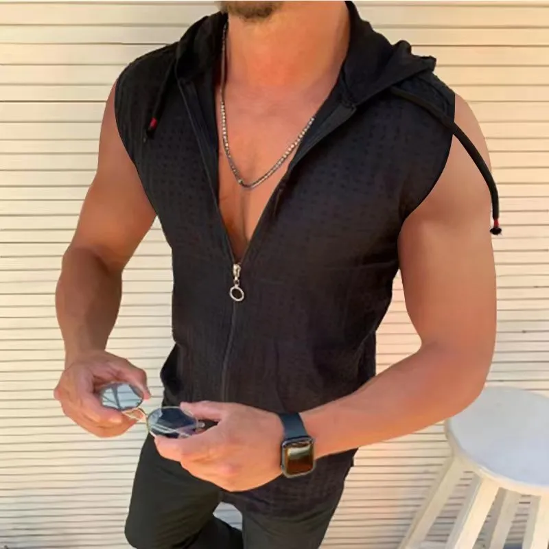 Summer Fashion Sleeveless/Long/Short Sleeved Hoodie Zipper T shirt Casual Plaid print Open Stitch Beach Sun Protection Clothing - Image 2