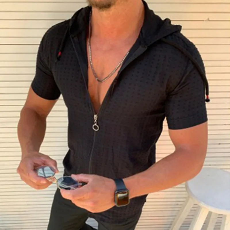 Summer Fashion Sleeveless/Long/Short Sleeved Hoodie Zipper T shirt Casual Plaid print Open Stitch Beach Sun Protection Clothing - Image 8