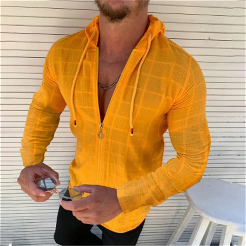 Summer Fashion Sleeveless/Long/Short Sleeved Hoodie Zipper T shirt Casual Plaid print Open Stitch Beach Sun Protection Clothing - Image 9