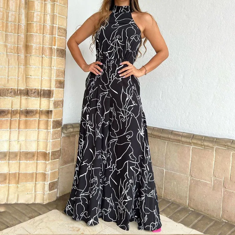 Summer Jumpsuit Women 2023 Elegant Wide Leg Pants Causal Sexy Sleeveless Halter Rompers Office Lady Striped One Piece Outfits - Image 9