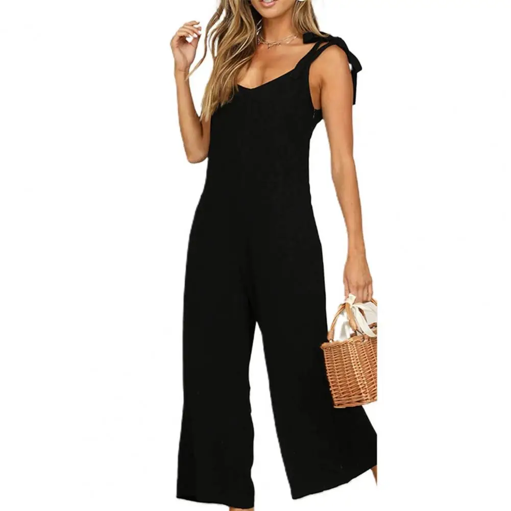 Summer Loose Casual Jumpsuit Women Sleeveless Rompers O Neck Solid Backless Overalls Trousers Wide Leg Cropped Pants hot - Image 4