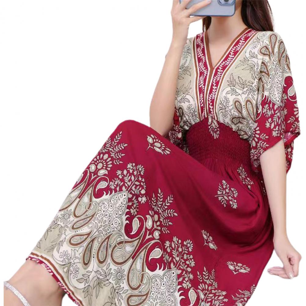 Summer Maxi Dress Soft Half Sleeves Vintage Style Ethnic Summer Vacation Lady Summer Dress Lady Summer Dress Daily Wear