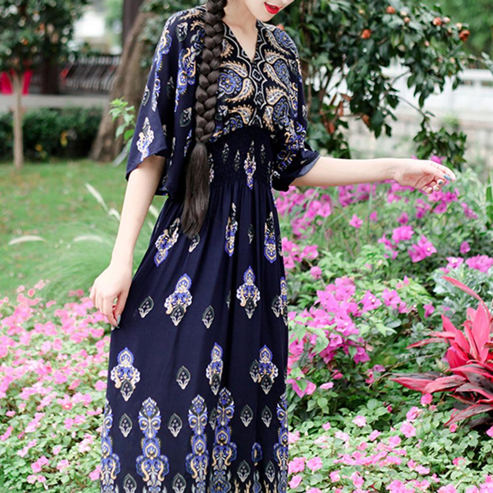 Summer Maxi Dress Soft Half Sleeves Vintage Style Ethnic Summer Vacation Lady Summer Dress Lady Summer Dress Daily Wear - Image 10