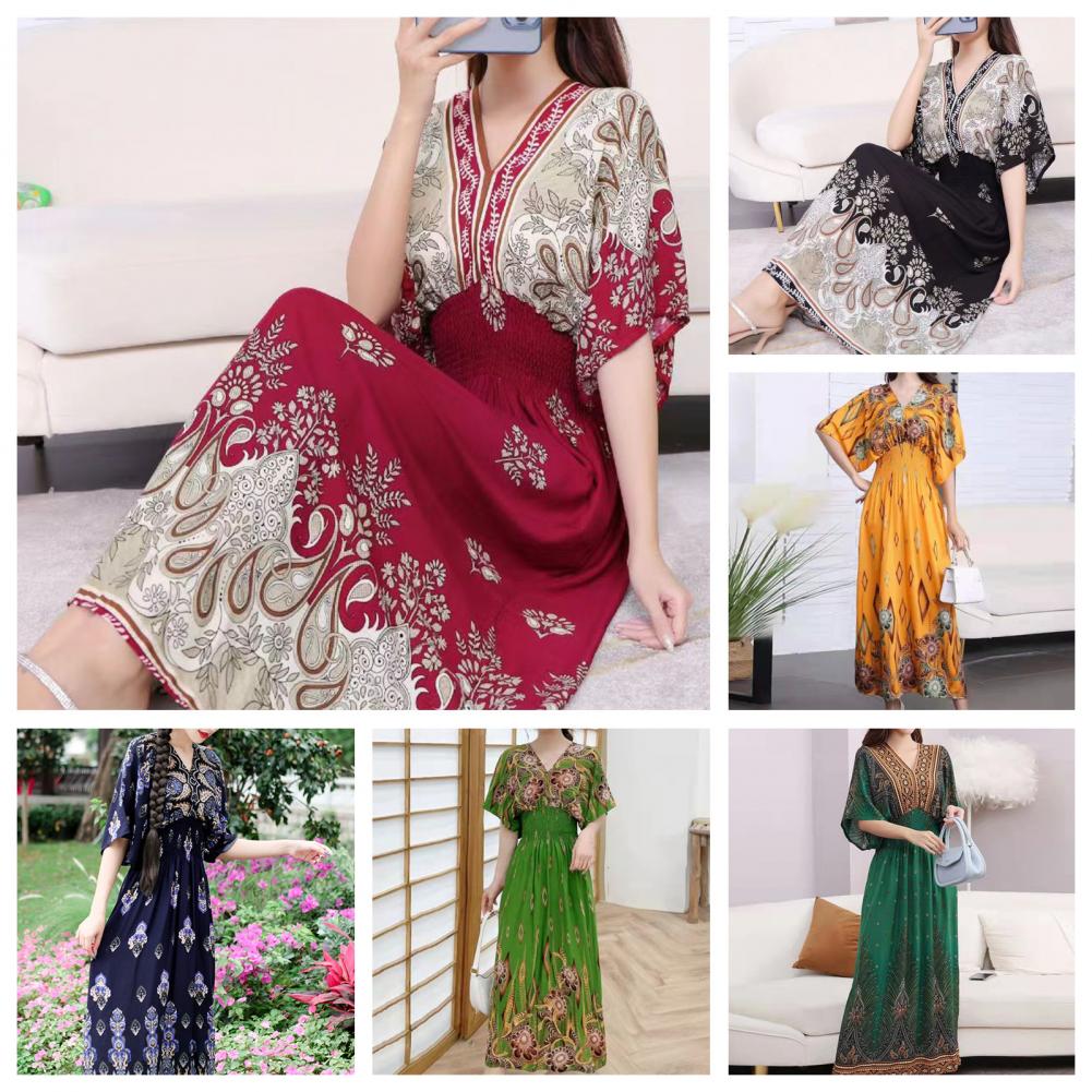 Summer Maxi Dress Soft Half Sleeves Vintage Style Ethnic Summer Vacation Lady Summer Dress Lady Summer Dress Daily Wear - Image 11