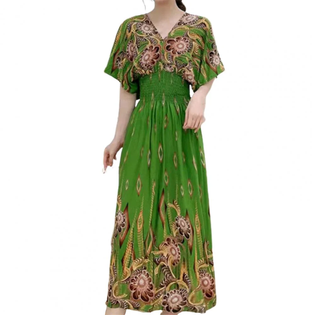 Summer Maxi Dress Soft Half Sleeves Vintage Style Ethnic Summer Vacation Lady Summer Dress Lady Summer Dress Daily Wear - Image 2