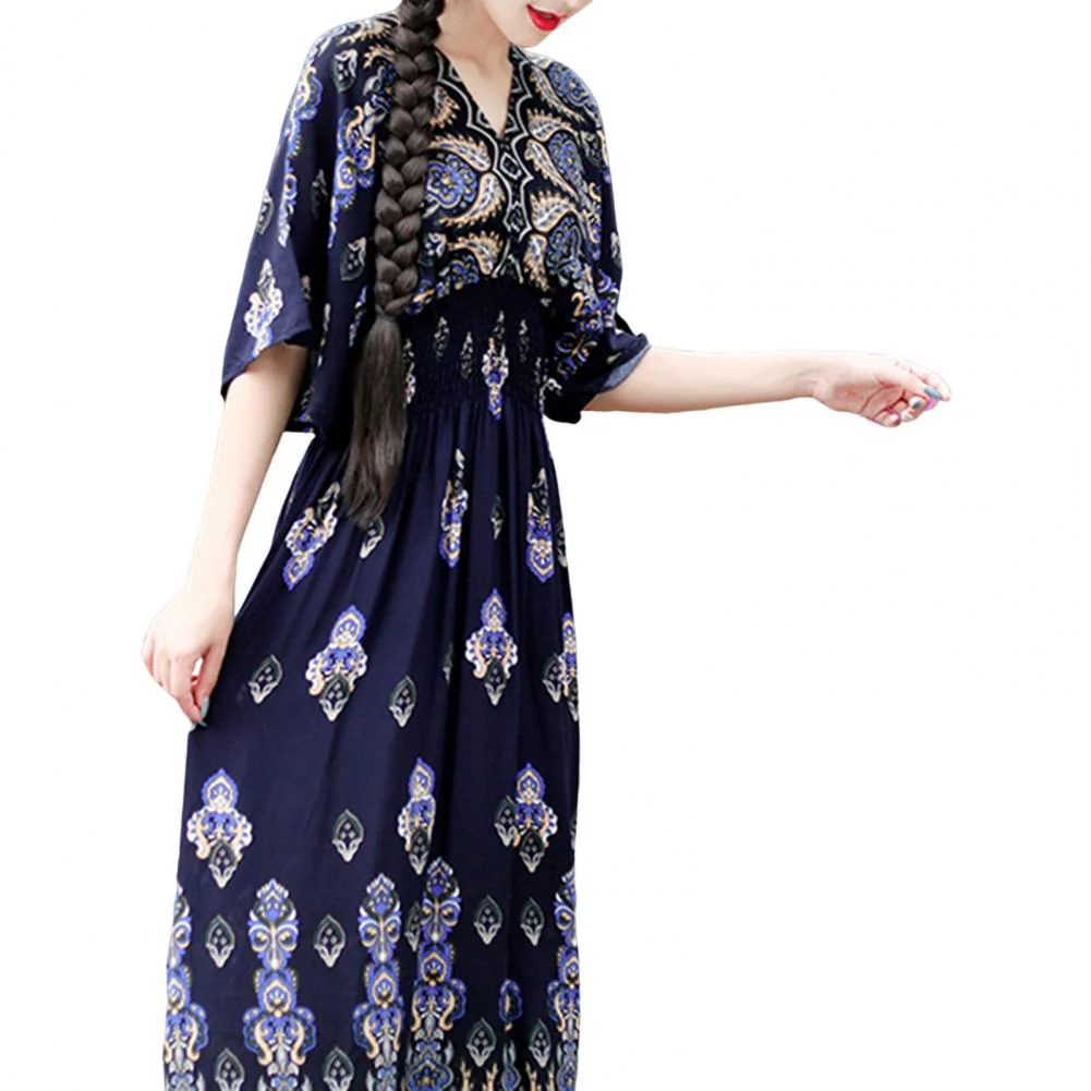 Summer Maxi Dress Soft Half Sleeves Vintage Style Ethnic Summer Vacation Lady Summer Dress Lady Summer Dress Daily Wear - Image 3