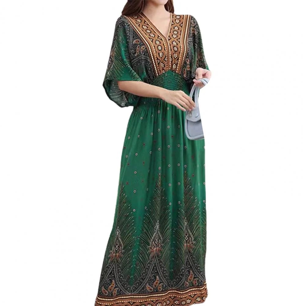 Summer Maxi Dress Soft Half Sleeves Vintage Style Ethnic Summer Vacation Lady Summer Dress Lady Summer Dress Daily Wear - Image 4