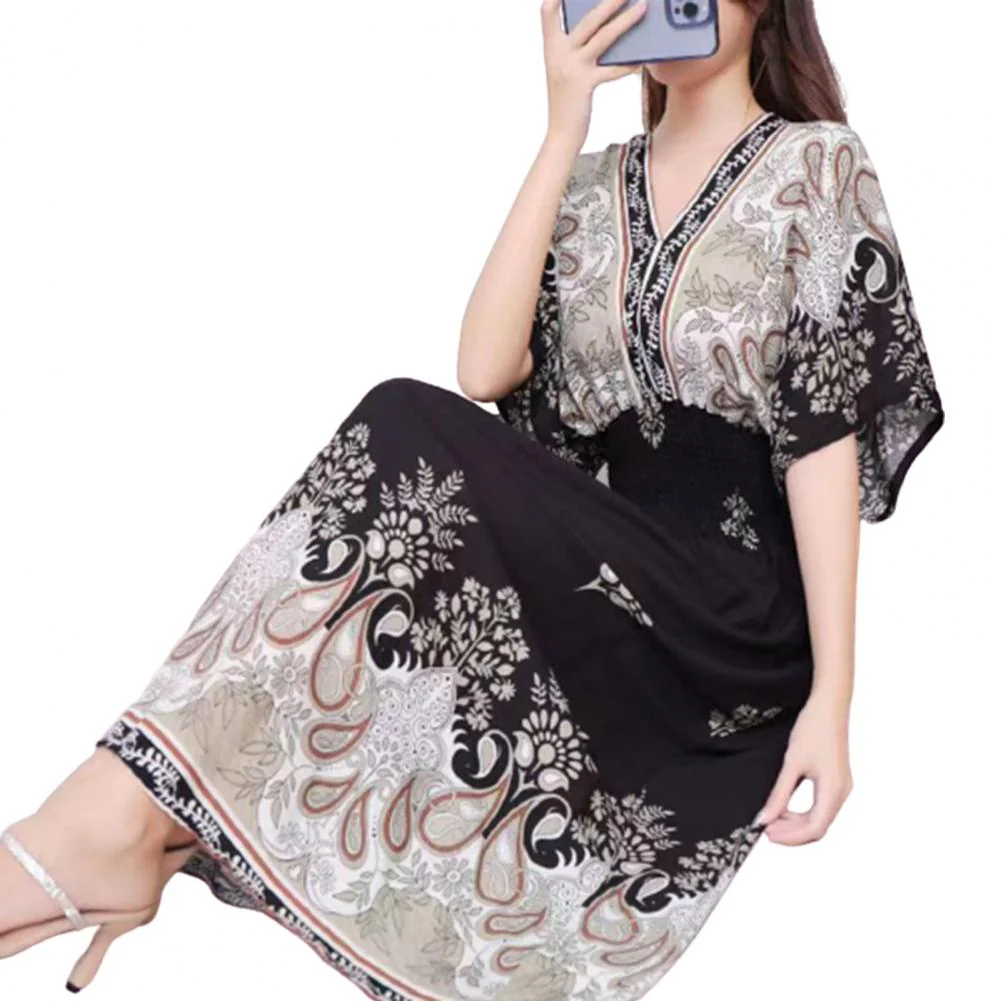 Summer Maxi Dress Soft Half Sleeves Vintage Style Ethnic Summer Vacation Lady Summer Dress Lady Summer Dress Daily Wear - Image 5