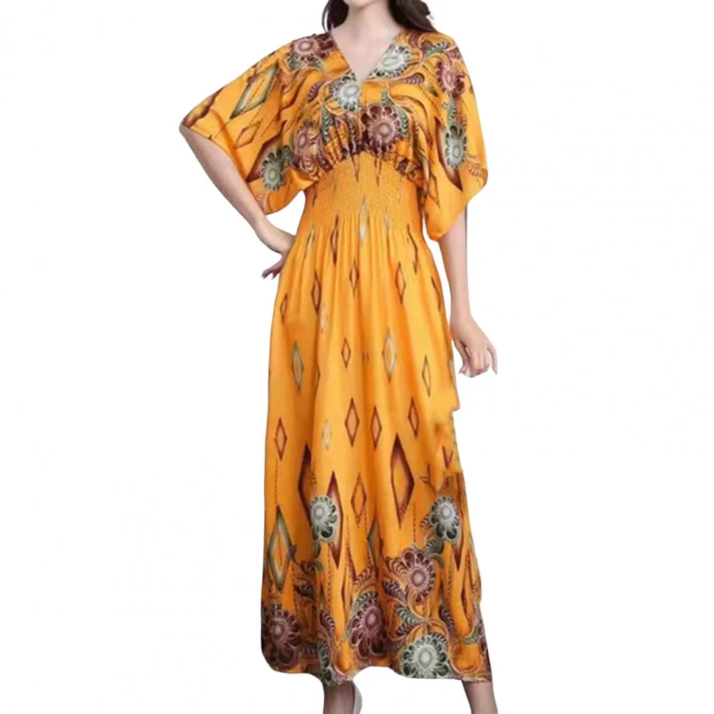 Summer Maxi Dress Soft Half Sleeves Vintage Style Ethnic Summer Vacation Lady Summer Dress Lady Summer Dress Daily Wear - Image 6