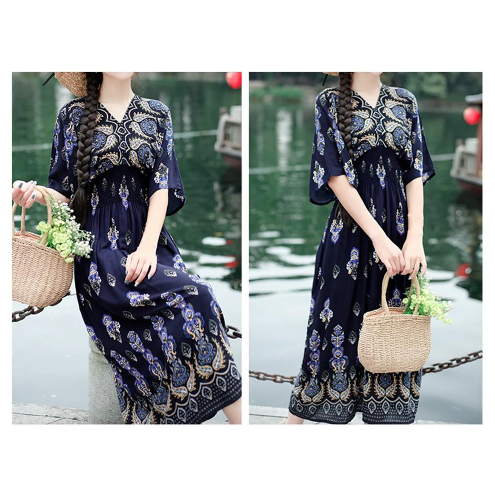 Summer Maxi Dress Soft Half Sleeves Vintage Style Ethnic Summer Vacation Lady Summer Dress Lady Summer Dress Daily Wear - Image 9