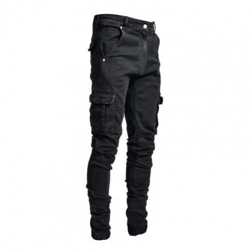 Summer Men Jeans Solid Color Multi Pockets Denim Mid Waist Stretchy Skinny Jeans Plus Size Fahsion Trousers Daily Wear - Image 3