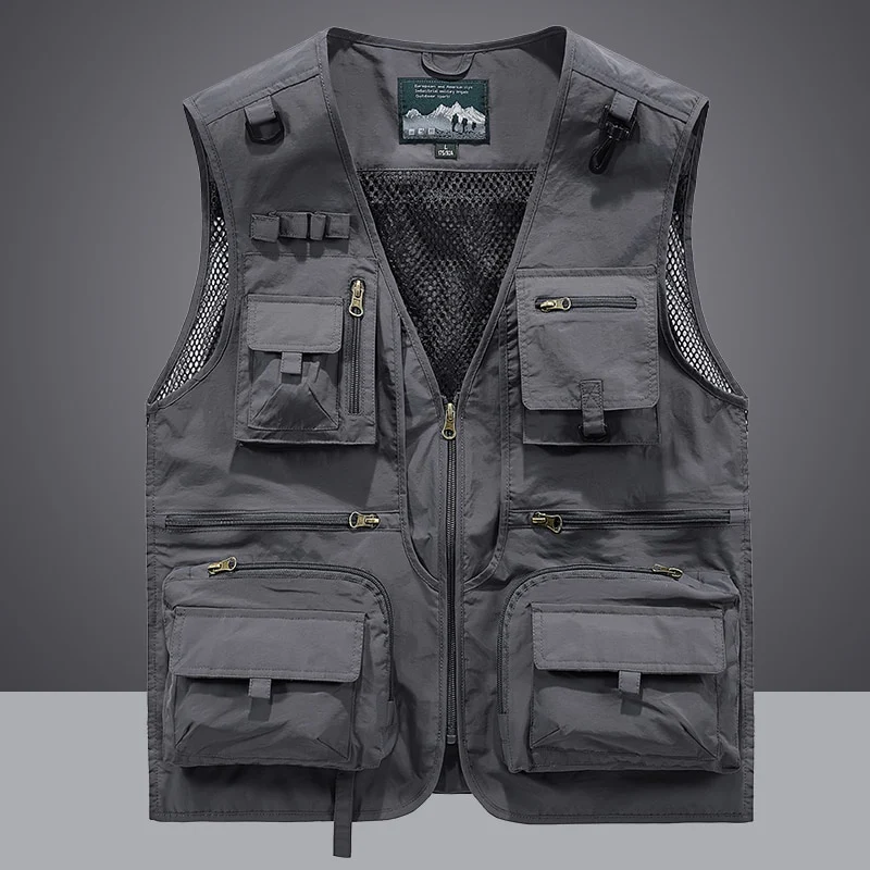 Summer Men Unloading Tactical Vest Coat Casual Men's Photographer Waistcoat Mesh Work Sleeveless Jacket Tools Pocket Vest 5XL - Image 4