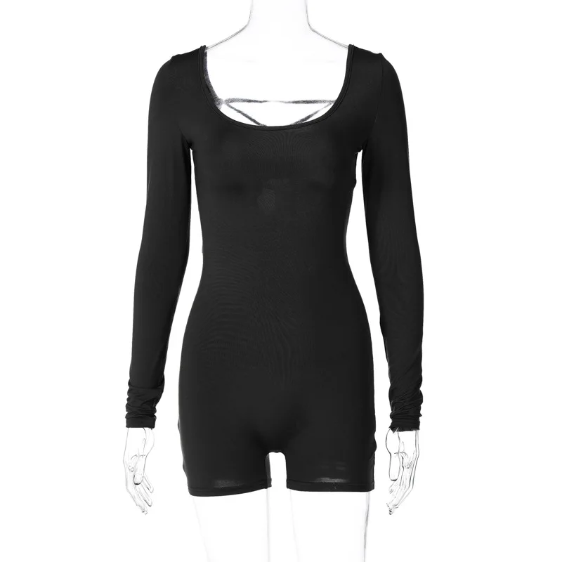 Summer New Long Sleeve U-neck Tether Open Back High Waist Hip Exercise Yoga Jumpsuit Bodysuit Women Rompers Playsuits - Image 7