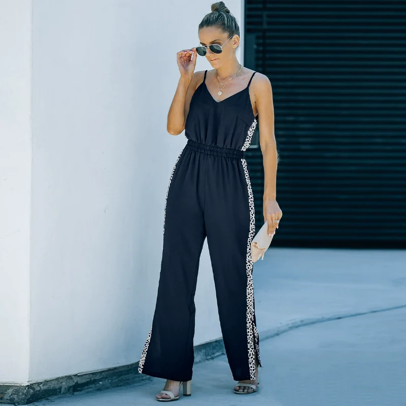 Summer New Suspender Jumpsuit Women 2024 European and American All-Matching Fashion V Neck Sleeveless Slit Loose Pants Pants Women - Image 7