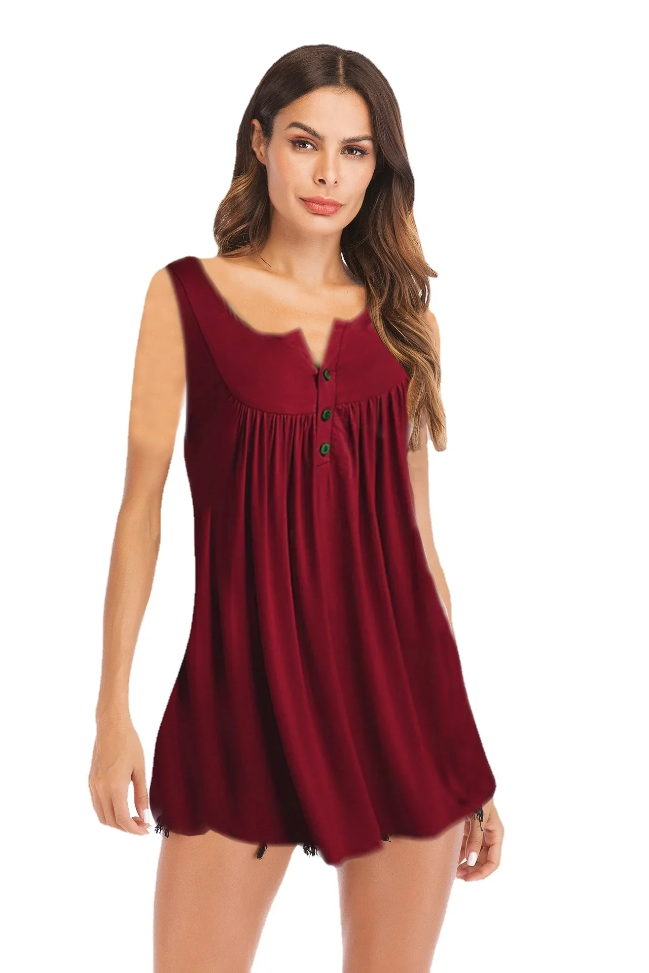 Summer New V-neck Buttoned Pleated Vest T-shirt Solid Color Loose Y2K Tops Comfortable Casual Fashion Women's Tops - Image 16