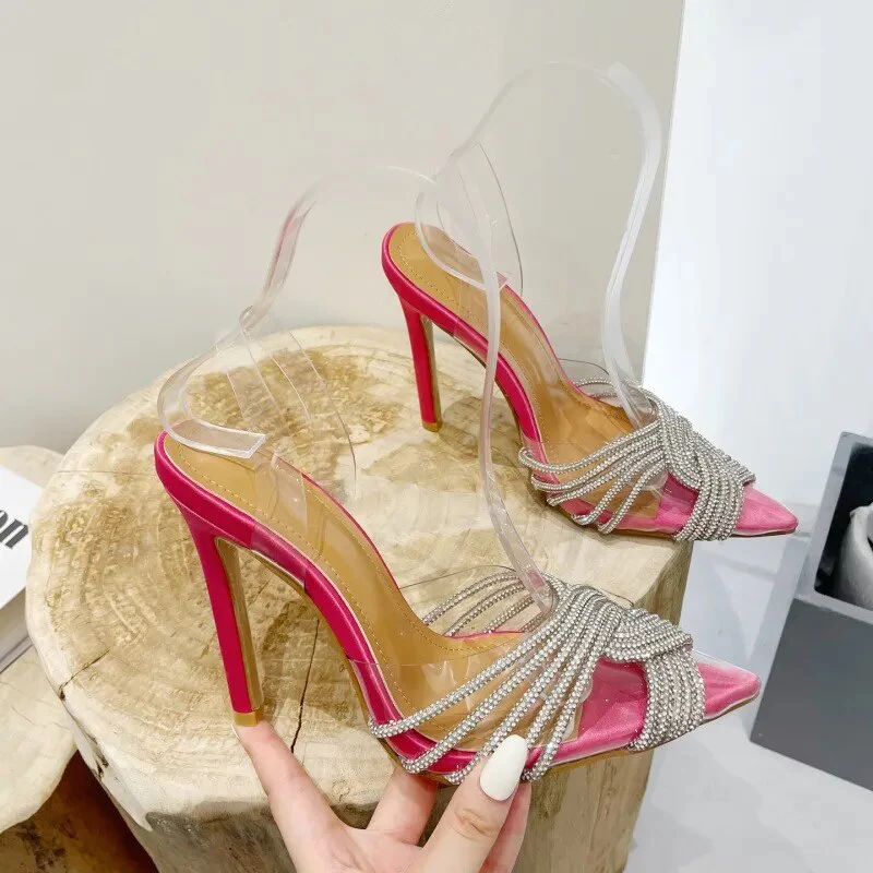 Summer New Women's High-heeled Shoes Fashion Pointed Rhinestone Slingback Party Shoes PVC Slip-on Super High-heeled Women's Shoe - Image 3