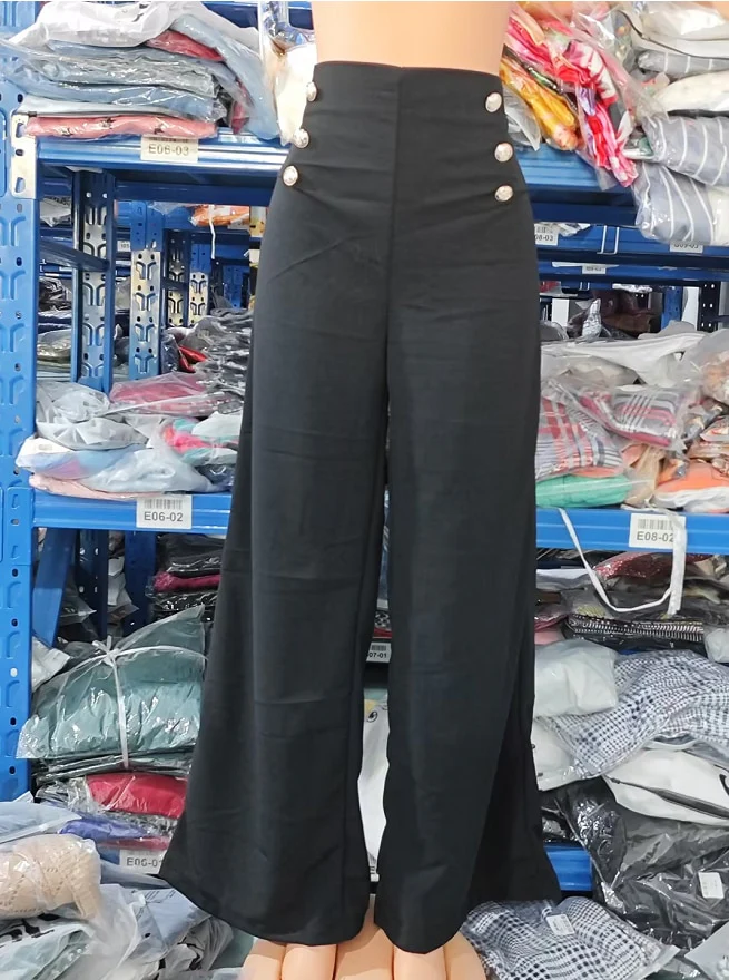 Summer Pants Women Button Decor High Waist Wide Leg Pants Elegant Loose Trousers Korean Fashion Streetwear - Image 7
