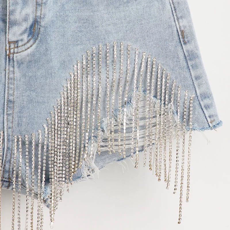 Summer Ripped Jeans Short Femme High Waist Diamond Tassel Y2k Casual Bottoms For Ladies Denim Shorts Women Clothing Fashion - Image 5
