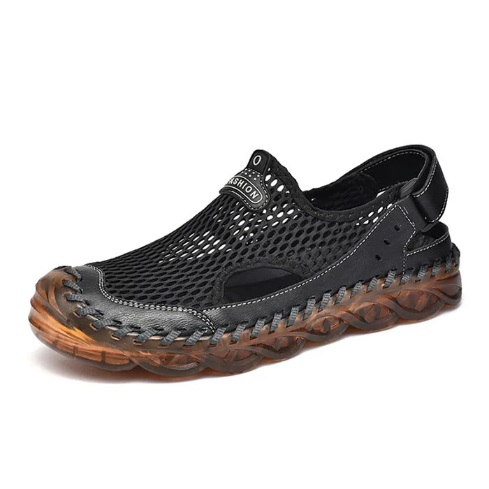Summer Sandals Men Breathable Footwear Mesh With Hole Cow Leather Shoes Male Comfortable Soft Translucent Sole Men's Casual Shoe - Image 2