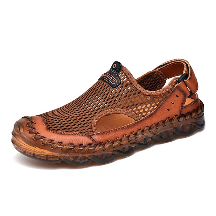 Summer Sandals Men Breathable Footwear Mesh With Hole Cow Leather Shoes Male Comfortable Soft Translucent Sole Men's Casual Shoe - Image 3