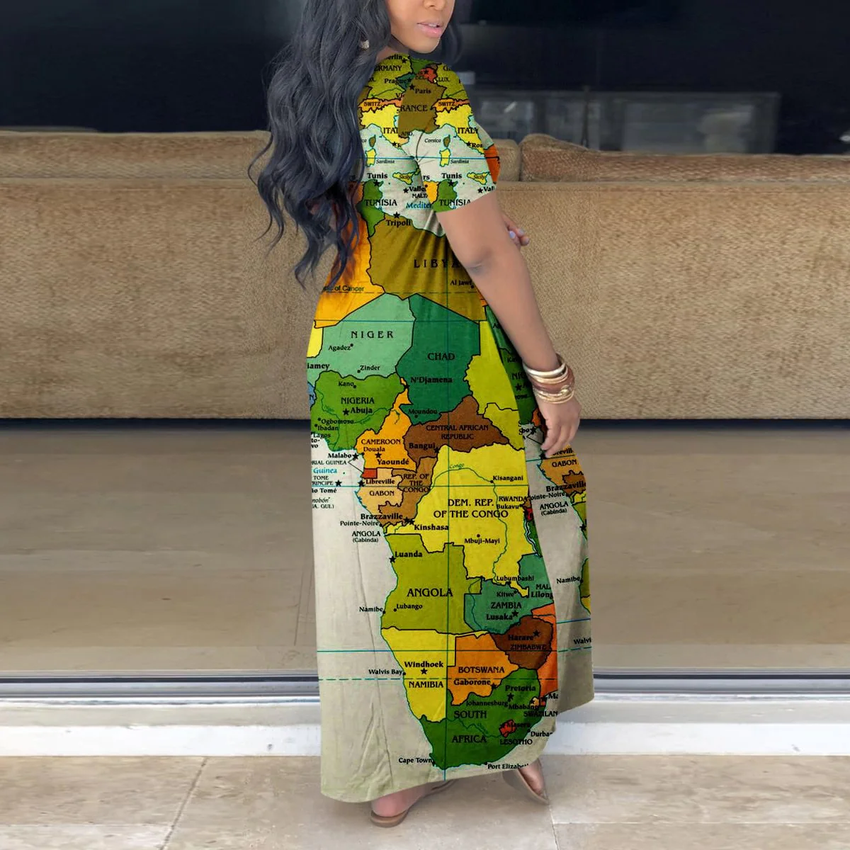 Summer Sexy Women Long Dress Female Casual Streetwear Robe Girl's Loose World Map Print Vestidos Lady's Maxi Dresses - Image 4